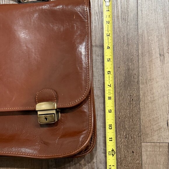 Vera Pelle Brown Italian Leather Briefcase Laptop Messenger Book Bag - Picture 6 of 11